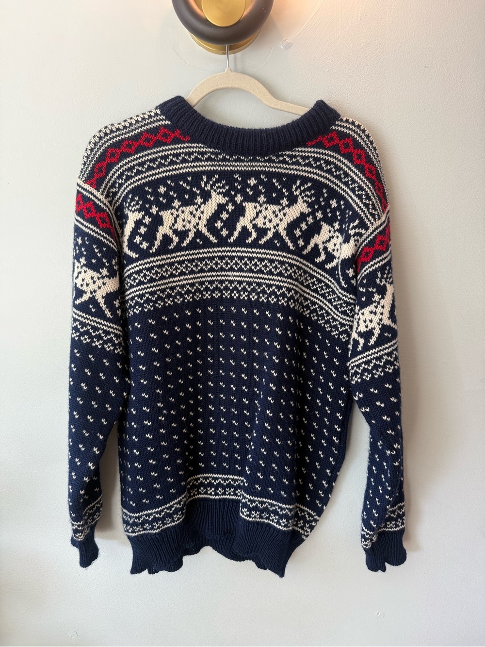 Vintage 80s L.L. Bean Norwegian Reindeer Fair Isle Sweater 100% Wool